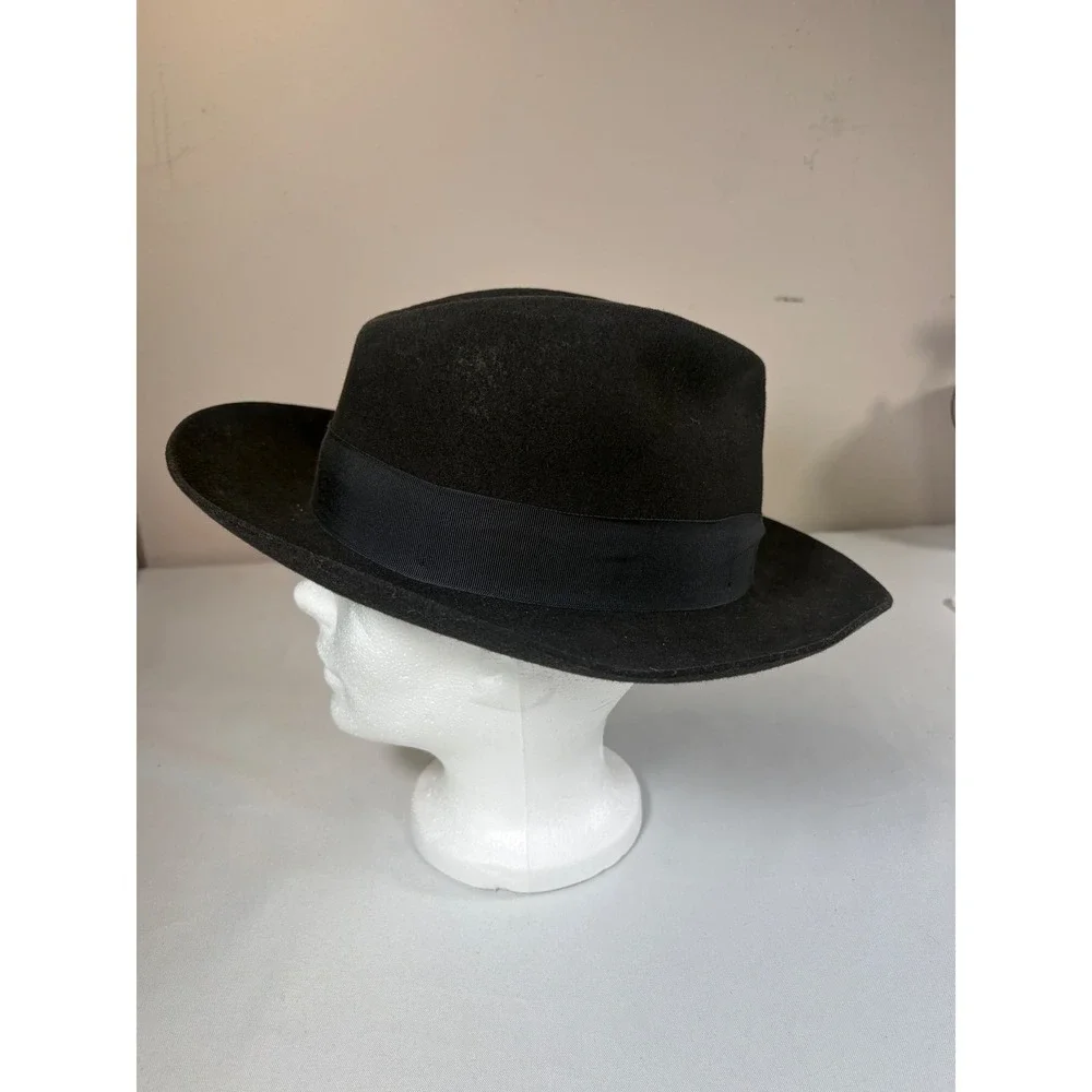Goorin Bros Black Wool Felt Fedora Hat Handmade in Spain Wide Brim Mens L